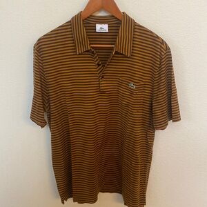 Lacoste Men's Polo Shirt 5/Small Brown Black Striped 100% Cotton Collared M137